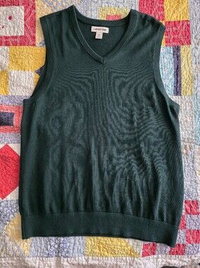 Lands' End Men's V-Neck Sleeveless Sweater Vest - Forest Green